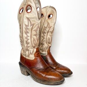 Tony Lama Tan and Cream Western Heeled Boots